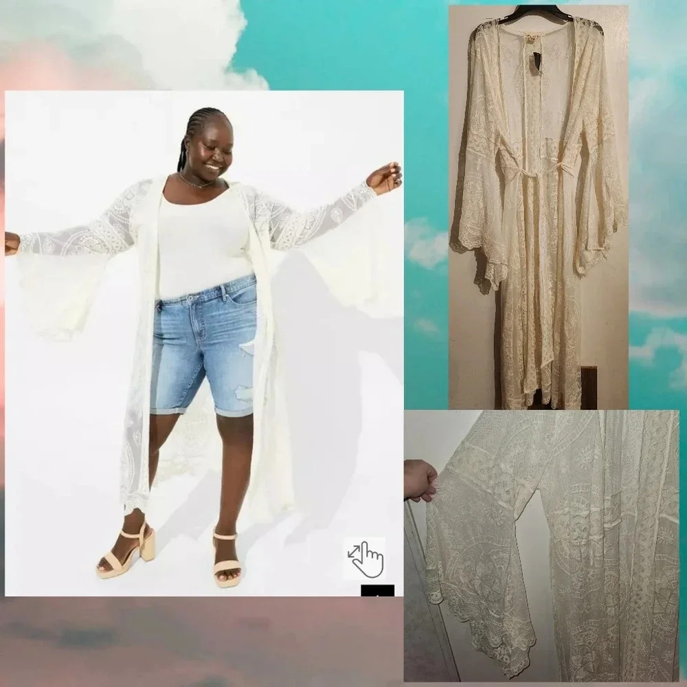 Torrid Festi Boho Lace Kimono Maxi Pristine 2 2x 18 20